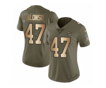 Women Nike Miami Dolphins #47 Kiko Alonso Limited Olive Gold 2017 Salute to Service NFL Jersey