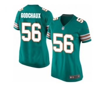 Women Nike Miami Dolphins #56 Davon Godchaux Game Aqua Green Alternate NFL Jersey