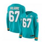 Women Nike Miami Dolphins #67 Daniel Kilgore Limited Aqua Therma Long Sleeve NFL Jersey