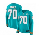 Women Nike Miami Dolphins #70 Ja'Wuan James Limited Aqua Therma Long Sleeve NFL Jersey