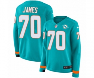 Women Nike Miami Dolphins #70 Ja'Wuan James Limited Aqua Therma Long Sleeve NFL Jersey