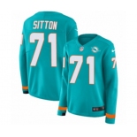 Women Nike Miami Dolphins #71 Josh Sitton Limited Aqua Therma Long Sleeve NFL Jersey