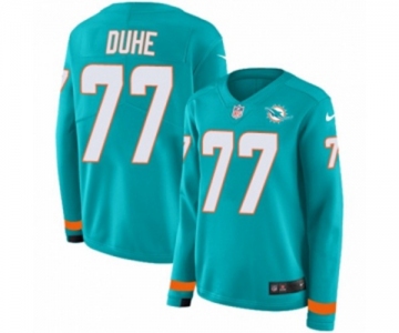 Women Nike Miami Dolphins #77 Adam Joseph Duhe Limited Aqua Therma Long Sleeve NFL Jersey