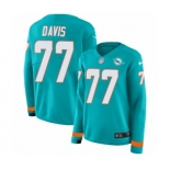 Women Nike Miami Dolphins #77 Jesse Davis Limited Aqua Therma Long Sleeve NFL Jersey