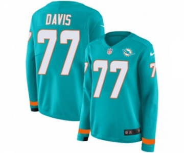 Women Nike Miami Dolphins #77 Jesse Davis Limited Aqua Therma Long Sleeve NFL Jersey