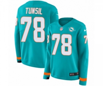 Women Nike Miami Dolphins #78 Laremy Tunsil Limited Aqua Therma Long Sleeve NFL Jersey