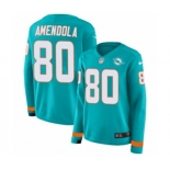 Women Nike Miami Dolphins #80 Danny Amendola Limited Aqua Therma Long Sleeve NFL Jersey