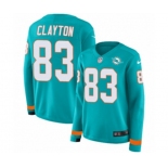 Women Nike Miami Dolphins #83 Mark Clayton Limited Aqua Therma Long Sleeve NFL Jersey