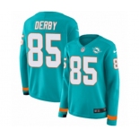 Women Nike Miami Dolphins #85 A.J. Derby Limited Aqua Therma Long Sleeve NFL Jersey