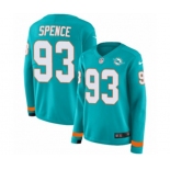 Women Nike Miami Dolphins #93 Akeem Spence Limited Aqua Therma Long Sleeve NFL Jersey