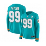 Women Nike Miami Dolphins #99 Jason Taylor Limited Aqua Therma Long Sleeve NFL Jersey