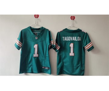 Women's Miami Dolphins #1 Tua Tagovailoa Aqua F.U.S.E Vapor Untouchable Stitched Jersey