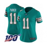 Women's Miami Dolphins #11 DeVante Parker Aqua Green Alternate Vapor Untouchable Limited Player 100th Season Football Jersey