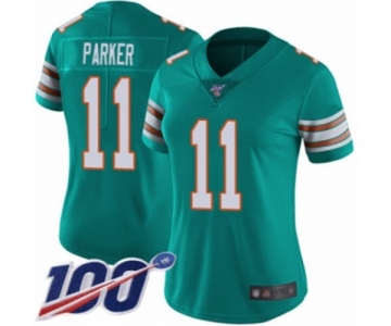 Women's Miami Dolphins #11 DeVante Parker Aqua Green Alternate Vapor Untouchable Limited Player 100th Season Football Jersey