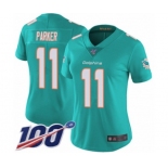 Women's Miami Dolphins #11 DeVante Parker Aqua Green Team Color Vapor Untouchable Limited Player 100th Season Football Jersey