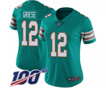 Women's Miami Dolphins #12 Bob Griese Aqua Green Alternate Vapor Untouchable Limited Player 100th Season Football Jersey