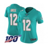 Women's Miami Dolphins #12 Bob Griese Aqua Green Team Color Vapor Untouchable Limited Player 100th Season Football Jersey