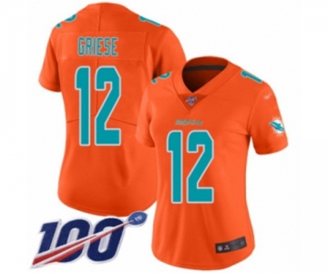 Women's Miami Dolphins #12 Bob Griese Limited Orange Inverted Legend 100th Season Football Jersey