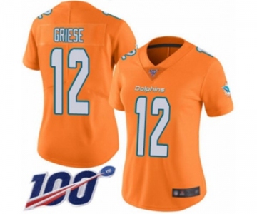 Women's Miami Dolphins #12 Bob Griese Limited Orange Rush Vapor Untouchable 100th Season Football Jersey