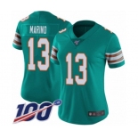 Women's Miami Dolphins #13 Dan Marino Aqua Green Alternate Vapor Untouchable Limited Player 100th Season Football Jersey