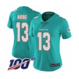 Women's Miami Dolphins #13 Dan Marino Aqua Green Team Color Vapor Untouchable Limited Player 100th Season Football Jersey