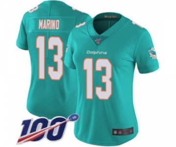 Women's Miami Dolphins #13 Dan Marino Aqua Green Team Color Vapor Untouchable Limited Player 100th Season Football Jersey