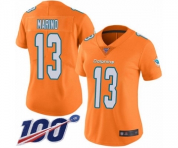 Women's Miami Dolphins #13 Dan Marino Limited Orange Rush Vapor Untouchable 100th Season Football Jersey