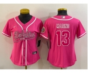 Women's Miami Dolphins #13 Dan Marino Pink With Patch Cool Base Stitched Baseball Jersey