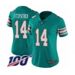 Women's Miami Dolphins #14 Ryan Fitzpatrick Aqua Green Alternate Vapor Untouchable Limited Player 100th Season Football Jersey