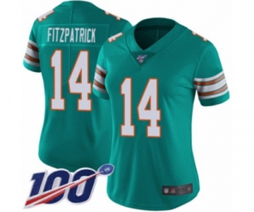 Women's Miami Dolphins #14 Ryan Fitzpatrick Aqua Green Alternate Vapor Untouchable Limited Player 100th Season Football Jersey