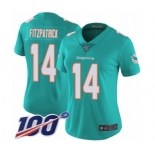 Women's Miami Dolphins #14 Ryan Fitzpatrick Aqua Green Team Color Vapor Untouchable Limited Player 100th Season Football Jersey