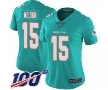 Women's Miami Dolphins #15 Albert Wilson Aqua Green Team Color Vapor Untouchable Limited Player 100th Season Football Jersey