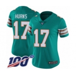 Women's Miami Dolphins #17 Allen Hurns Aqua Green Alternate Vapor Untouchable Limited Player 100th Season Football Jersey