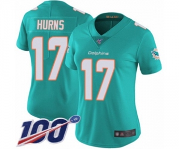 Women's Miami Dolphins #17 Allen Hurns Aqua Green Team Color Vapor Untouchable Limited Player 100th Season Football Jersey