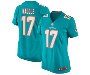 Women's Miami Dolphins #17 Jaylen Waddle Aqua Stitched Game Jersey(Run Small)