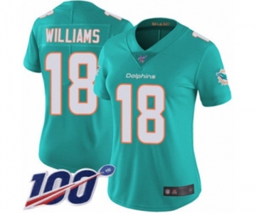 Women's Miami Dolphins #18 Preston Williams Aqua Green Team Color Vapor Untouchable Limited Player 100th Season Football Jersey