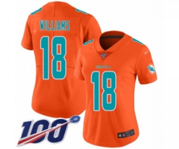 Women's Miami Dolphins #18 Preston Williams Limited Orange Inverted Legend 100th Season Football Jersey