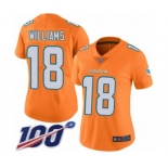 Women's Miami Dolphins #18 Preston Williams Limited Orange Rush Vapor Untouchable 100th Season Football Jersey