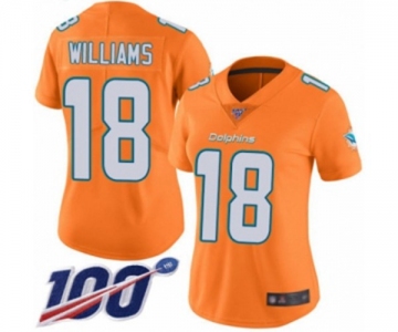 Women's Miami Dolphins #18 Preston Williams Limited Orange Rush Vapor Untouchable 100th Season Football Jersey