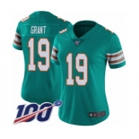 Women's Miami Dolphins #19 Jakeem Grant Aqua Green Alternate Vapor Untouchable Limited Player 100th Season Football Jersey