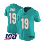 Women's Miami Dolphins #19 Jakeem Grant Aqua Green Team Color Vapor Untouchable Limited Player 100th Season Football Jersey