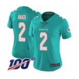 Women's Miami Dolphins #2 Matt Haack Aqua Green Team Color Vapor Untouchable Limited Player 100th Season Football Jersey