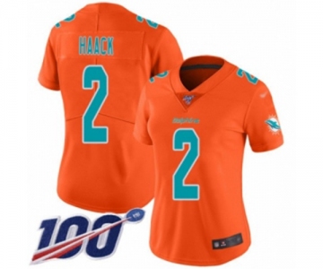 Women's Miami Dolphins #2 Matt Haack Limited Orange Inverted Legend 100th Season Football Jersey