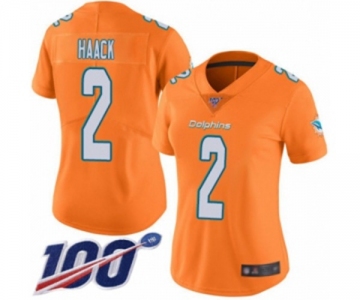 Women's Miami Dolphins #2 Matt Haack Limited Orange Rush Vapor Untouchable 100th Season Football Jersey