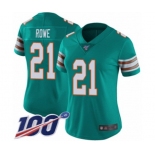 Women's Miami Dolphins #21 Eric Rowe Aqua Green Alternate Vapor Untouchable Limited Player 100th Season Football Jersey