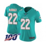 Women's Miami Dolphins #22 T.J. McDonald Aqua Green Team Color Vapor Untouchable Limited Player 100th Season Football Jersey