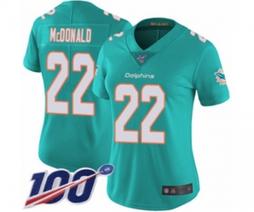 Women's Miami Dolphins #22 T.J. McDonald Aqua Green Team Color Vapor Untouchable Limited Player 100th Season Football Jersey