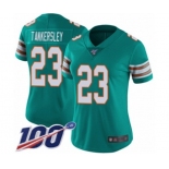 Women's Miami Dolphins #23 Cordrea Tankersley Aqua Green Alternate Vapor Untouchable Limited Player 100th Season Football Jersey