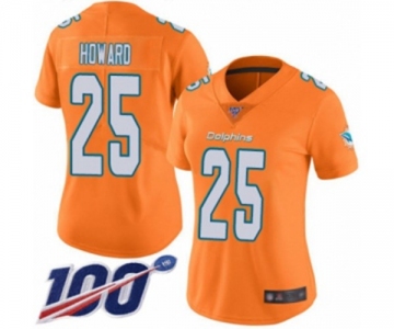 Women's Miami Dolphins #25 Xavien Howard Limited Orange Rush Vapor Untouchable 100th Season Football Jersey