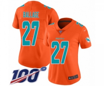 Women's Miami Dolphins #27 Kalen Ballage Limited Orange Inverted Legend 100th Season Football Jersey